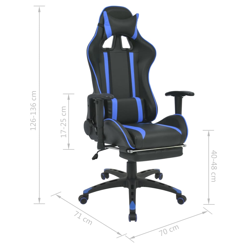 Adjustable desk/gaming chair with footrest blue