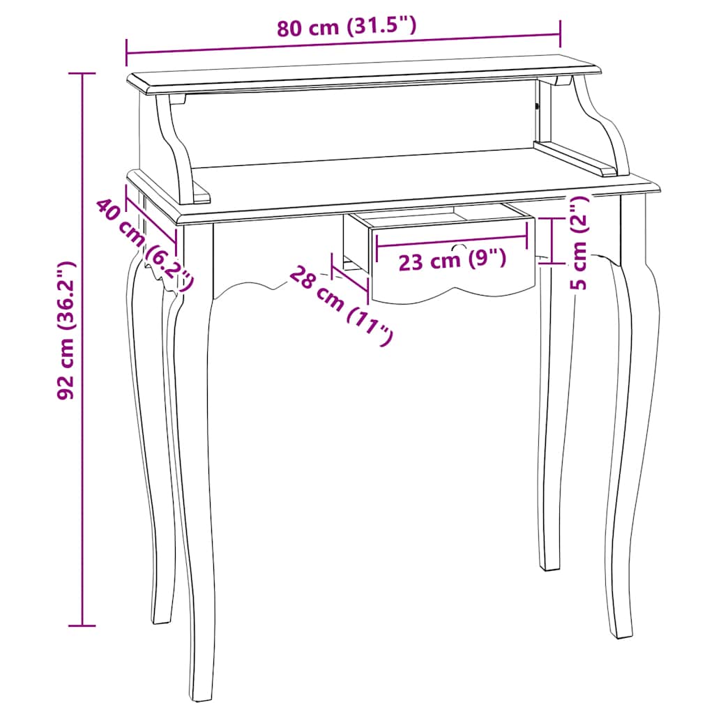 Schrijftafel 80x40x92 cm massief mahoniehout
