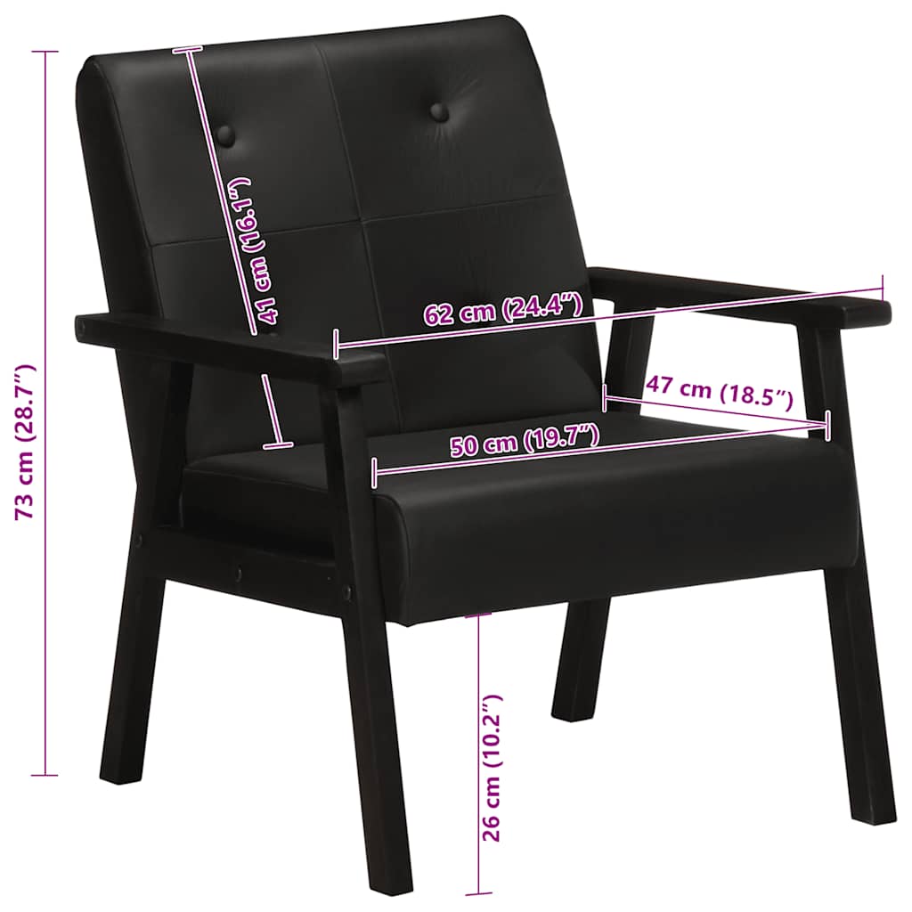 Fauteuil echt leer zwart