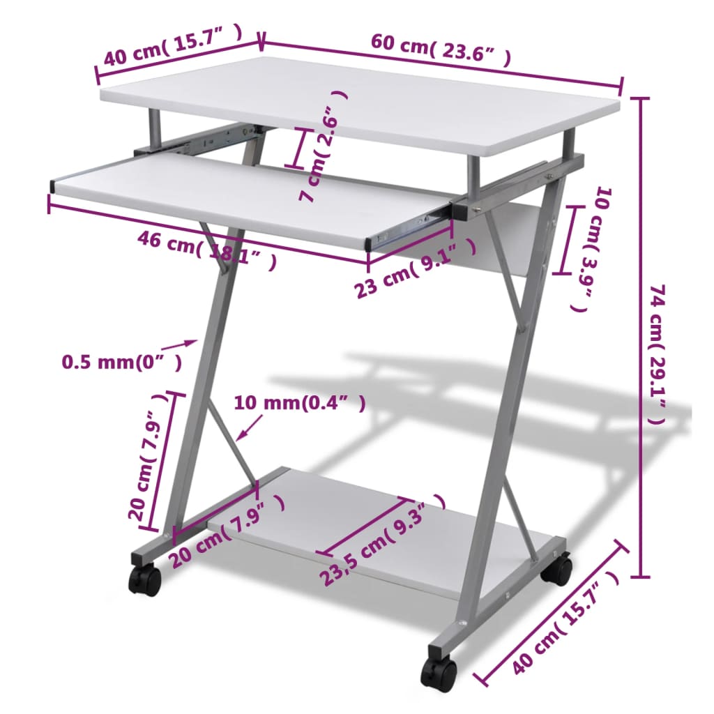 Student computer desk 60 x 40 x 74 cm (white)