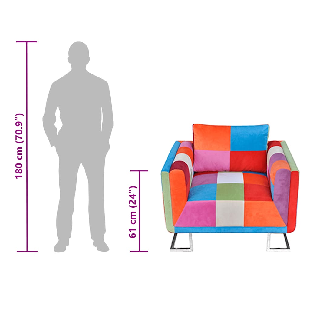 Fauteuil met patchwork ontwerp en verchroomde poten kubus stof