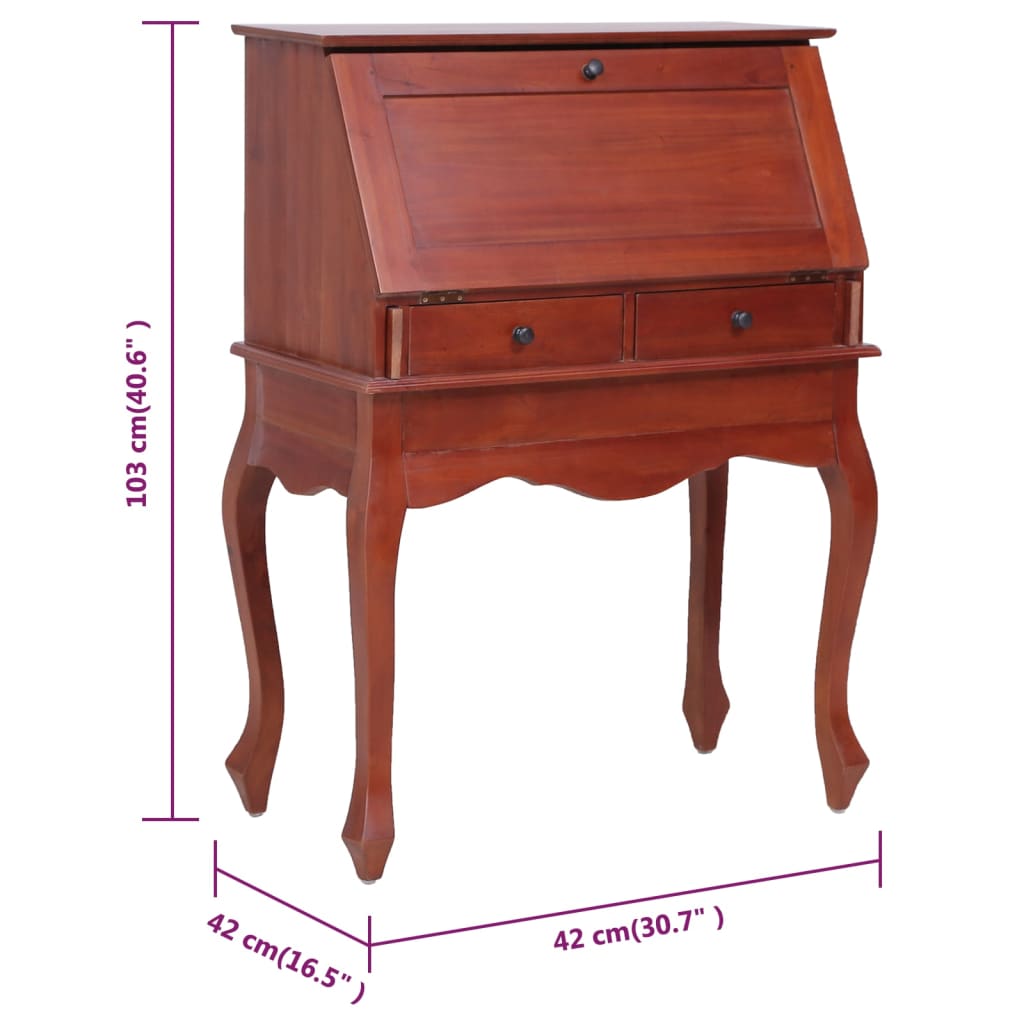 Secretary 78x42x103 cm solid mahogany wood brown
