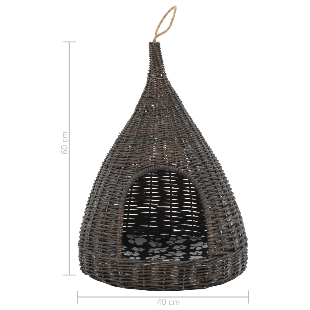 Cat house with cushion tipi 40x60 cm natural willow grey