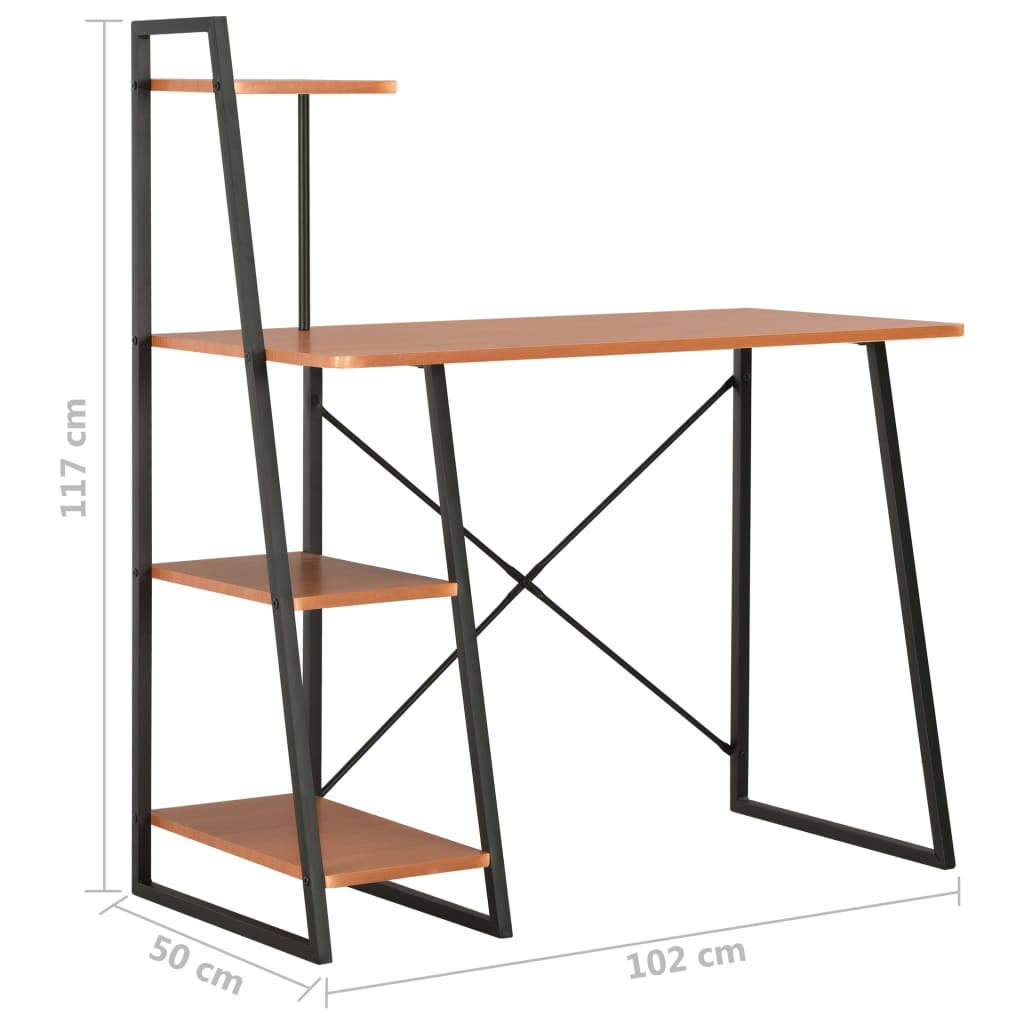 Desk with shelves 102x50x117 cm black and brown