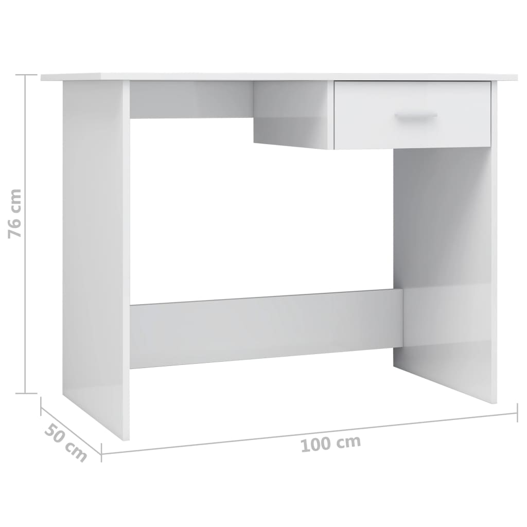 Desk 100x50x76 cm processed wood high-gloss white