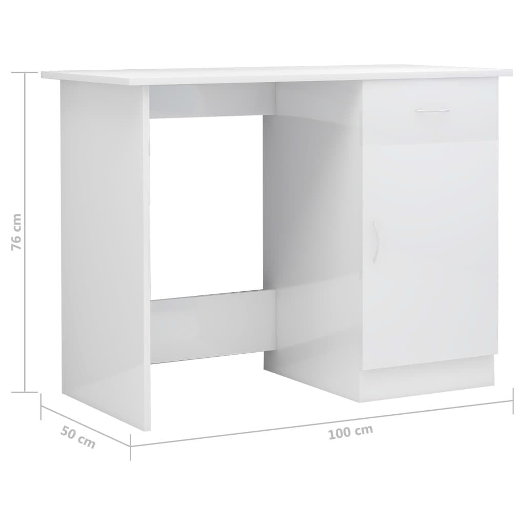 Bureau 100x50x76 cm bewerkt hout hoogglans wit