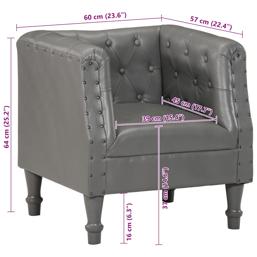 Fauteuil echt leer grijs