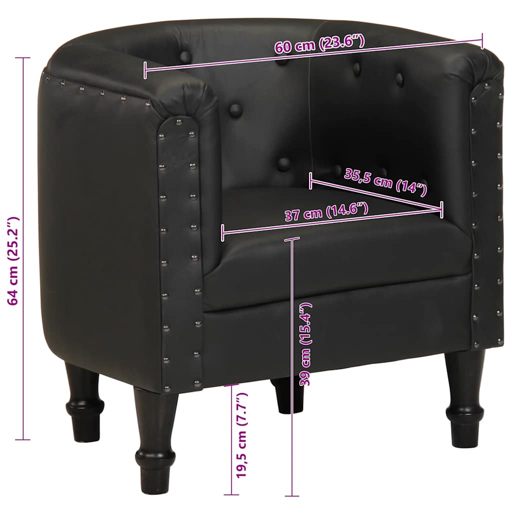 Kuipstoel echt leer zwart