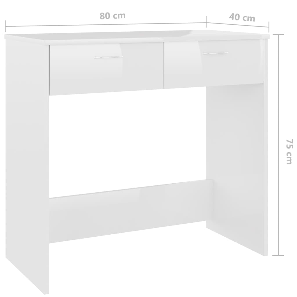 Desk 80x40x75 cm processed wood high-gloss white