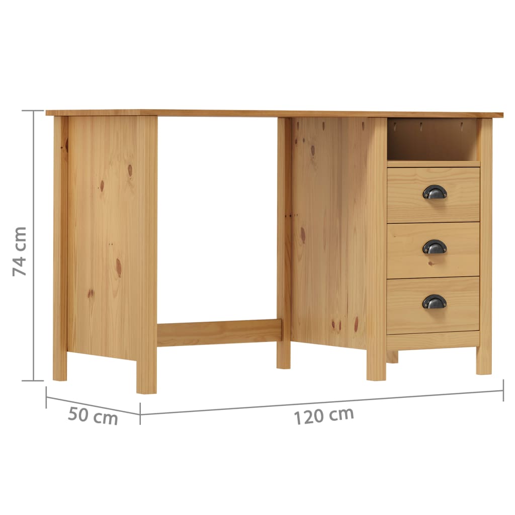 Hill desk 3 drawers 120x50x74 cm solid pine wood