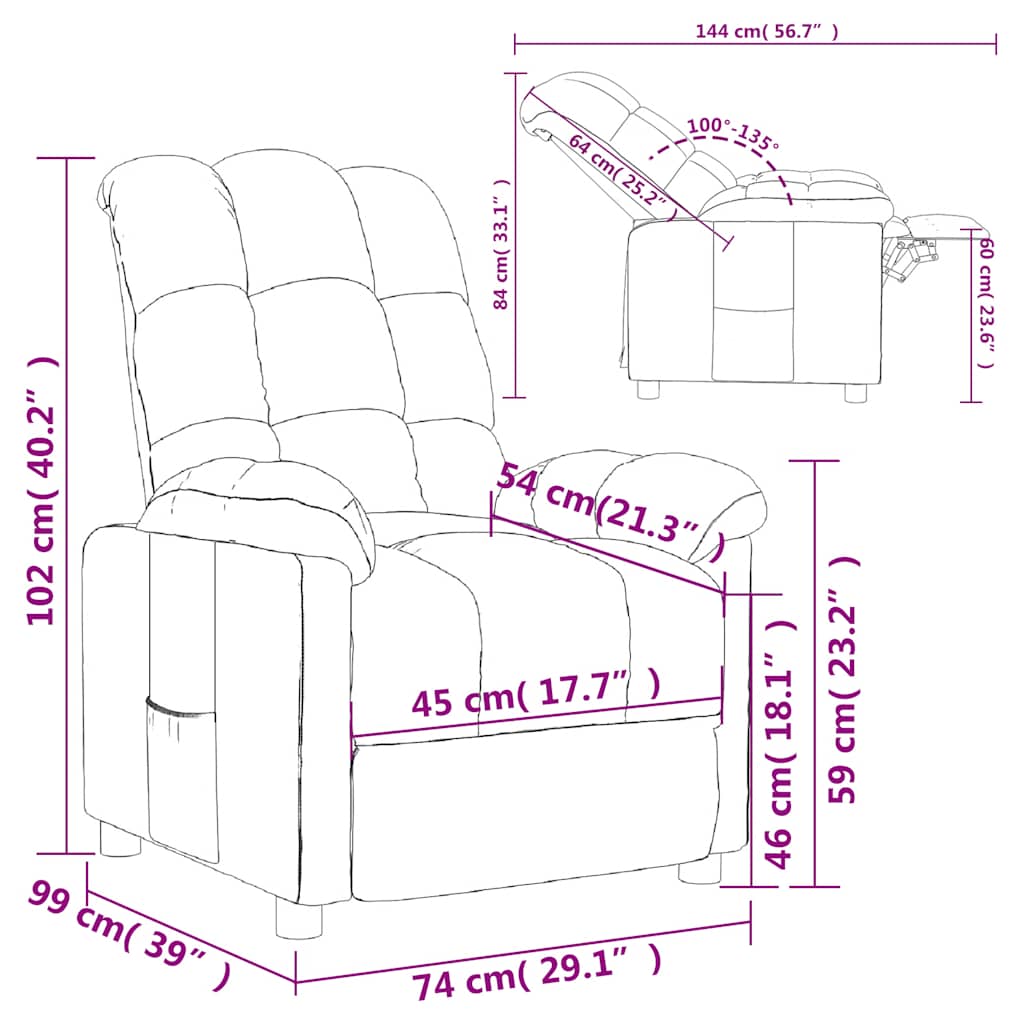 Fauteuil verstelbaar stof lichtgrijs