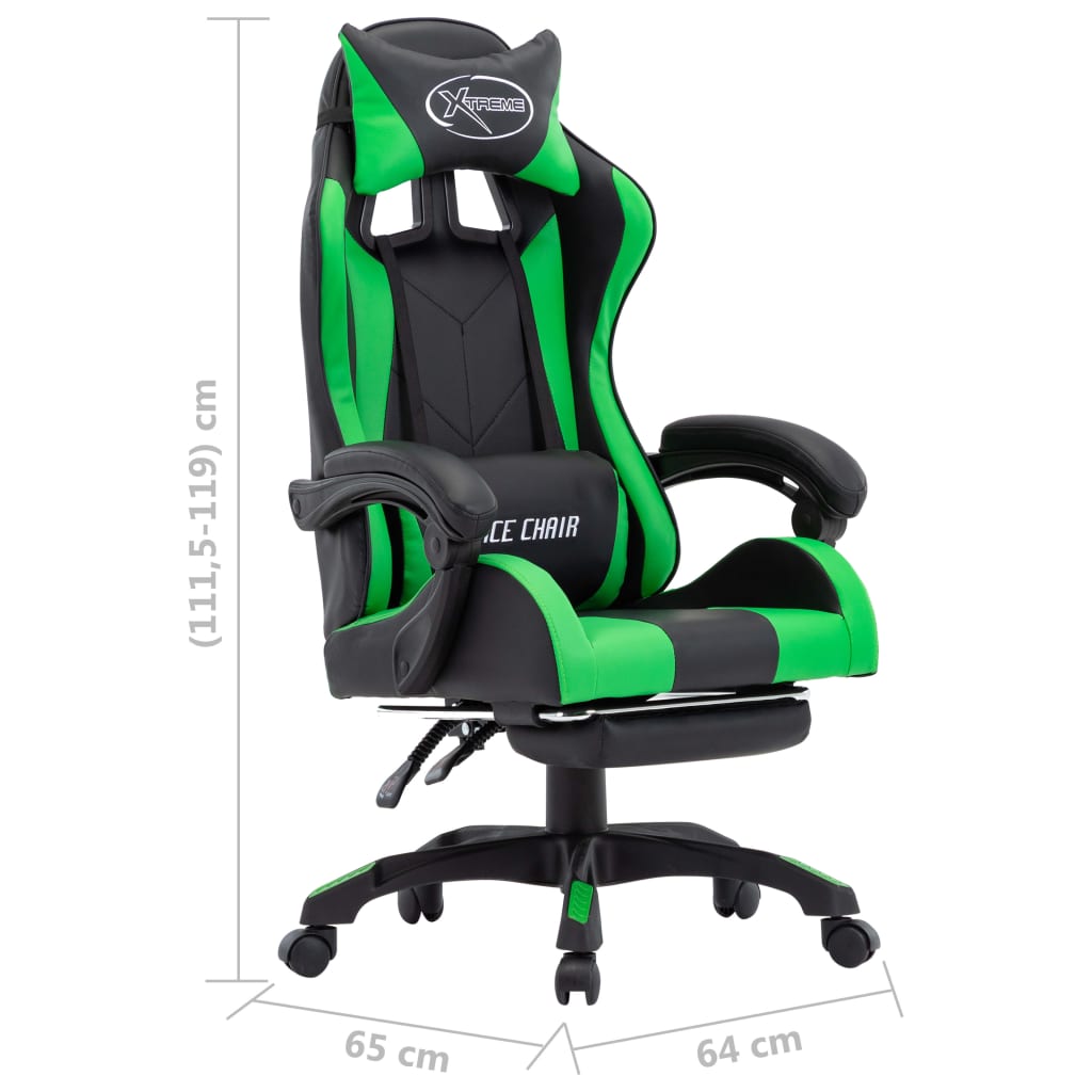 Racing seat with footrest, imitation leather, green and black