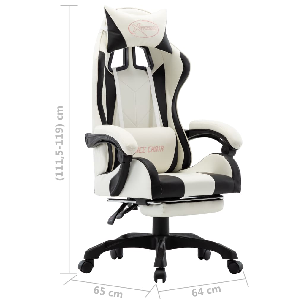 Racing seat with footrest, artificial leather, black and white