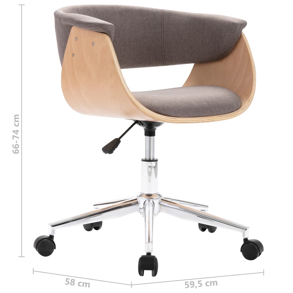 Office chair swivel bent wood and fabric taupe