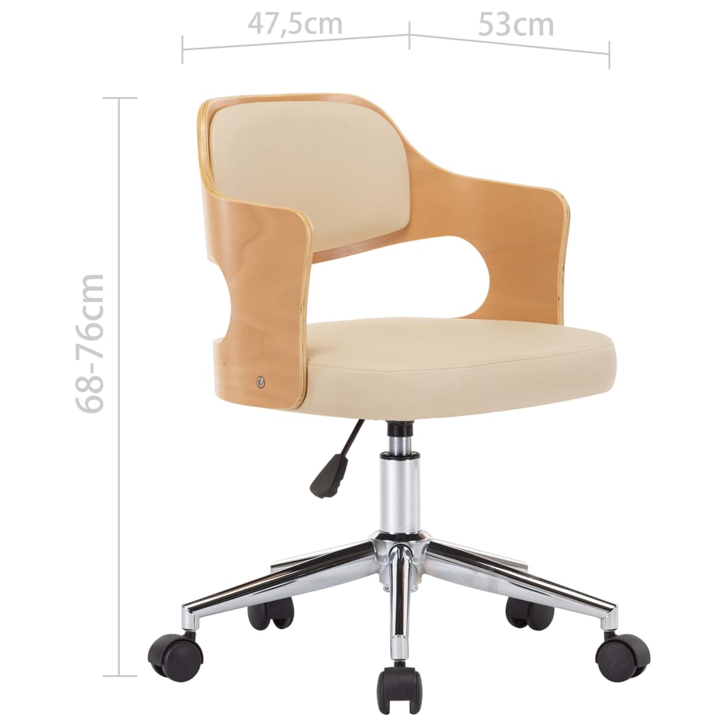 Office chair swivel bent wood and imitation leather cream