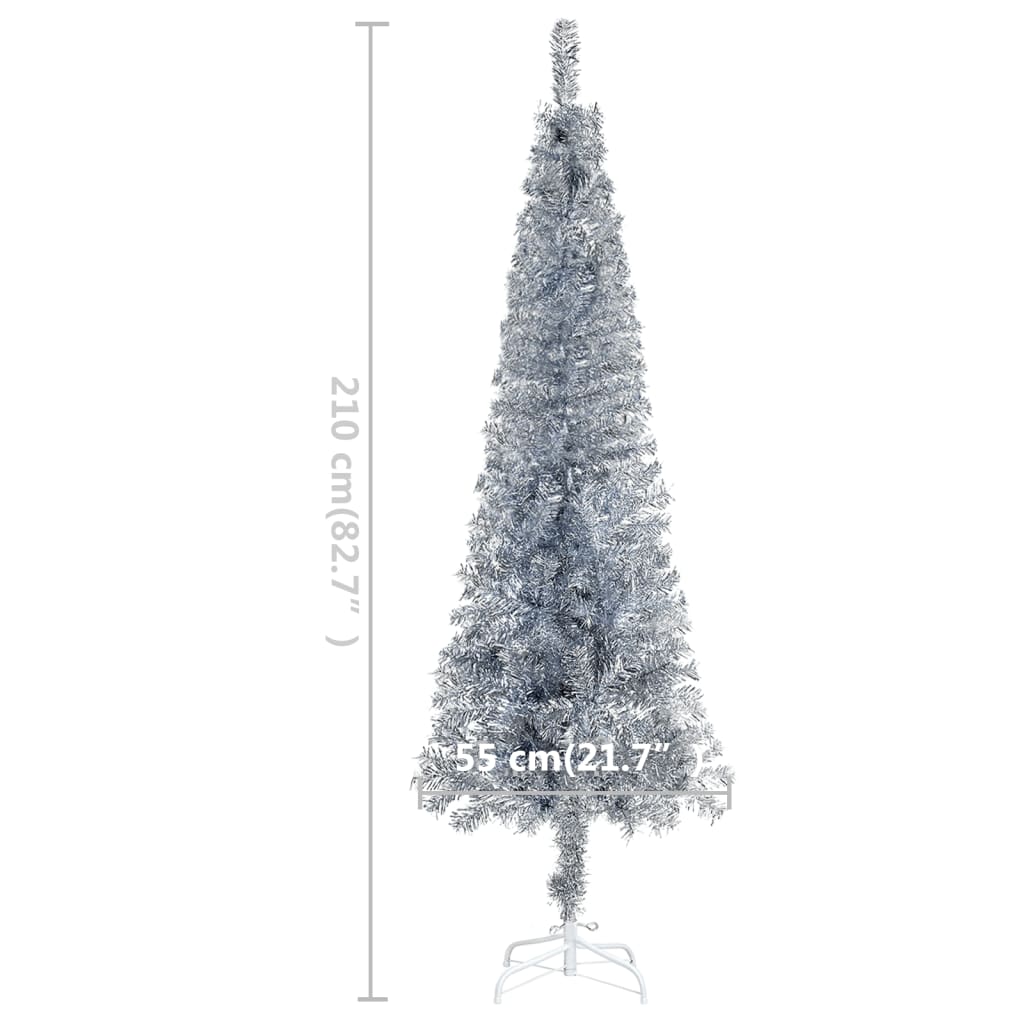 Kerstboom smal 210 cm zilverkleurig