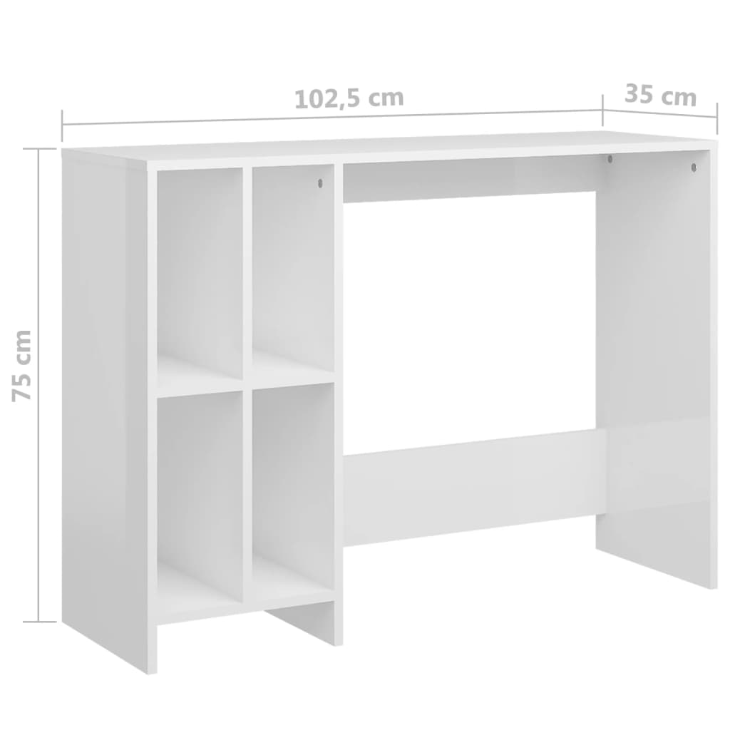 Desk 102.5x35x75 cm chipboard high-gloss white