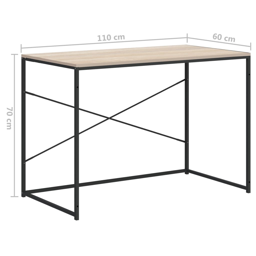 Computerbureau 110x60x70 cm bewerkt hout zwart en eikenkleurig