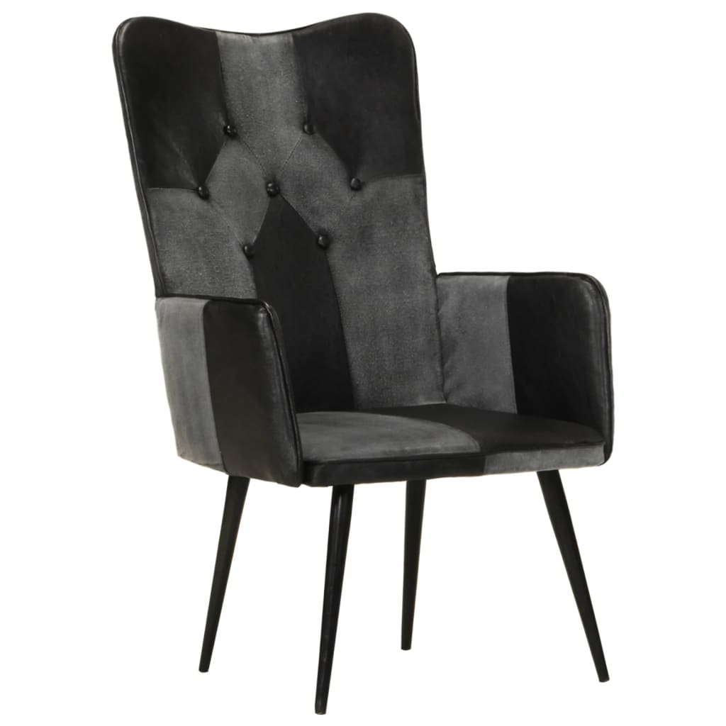 Fauteuil echt leer zwart en grijs