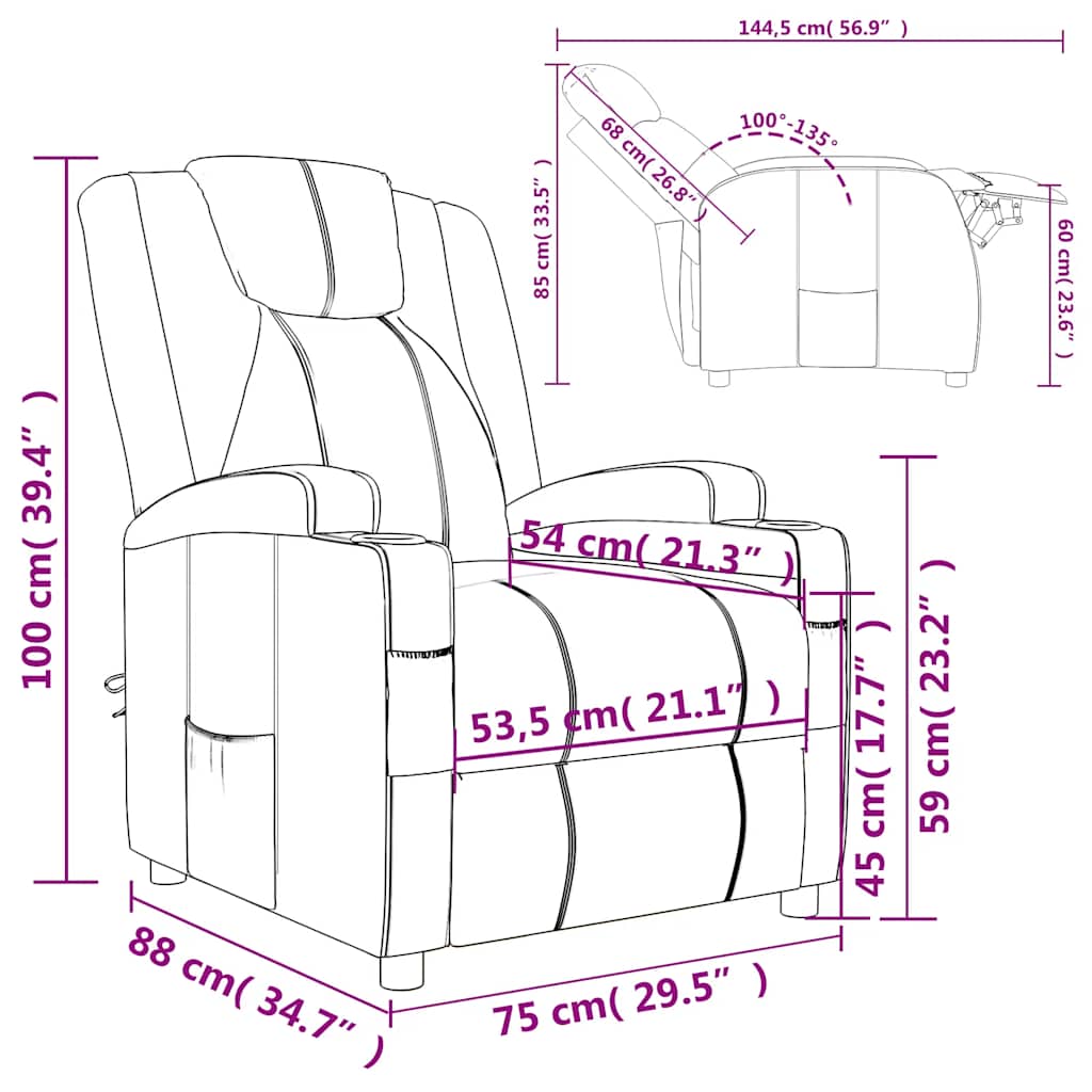Fauteuil verstelbaar kunstleer bruin
