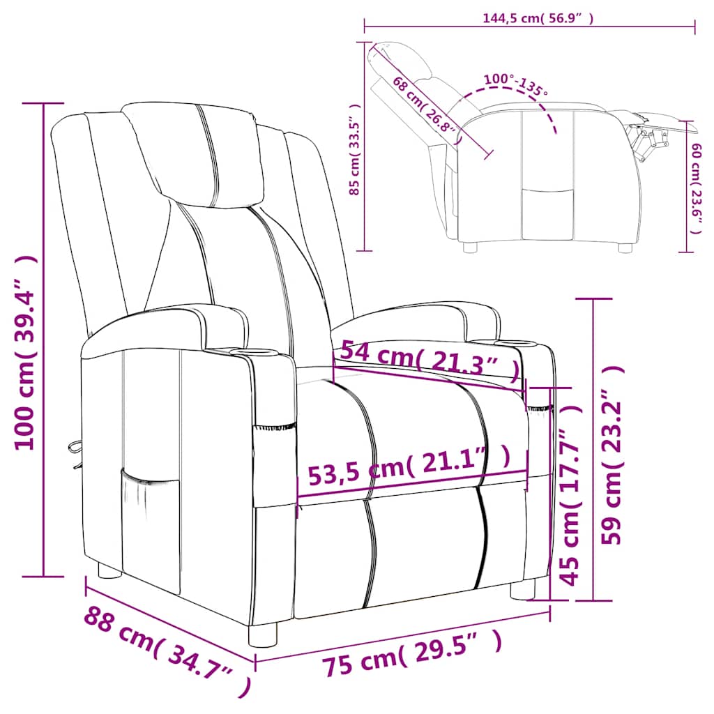 Fauteuil verstelbaar kunstleer grijs