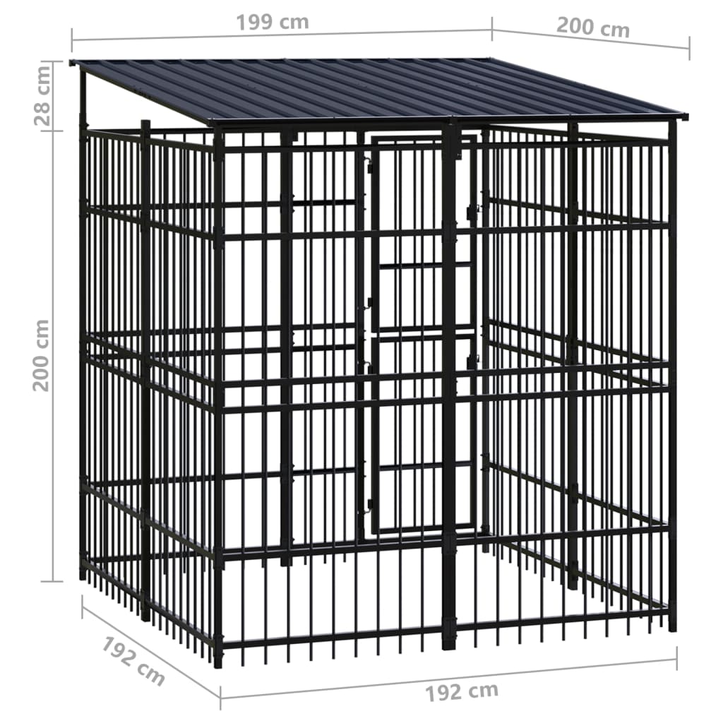 Hondenkennel met dak 3,69 mΒ² staal