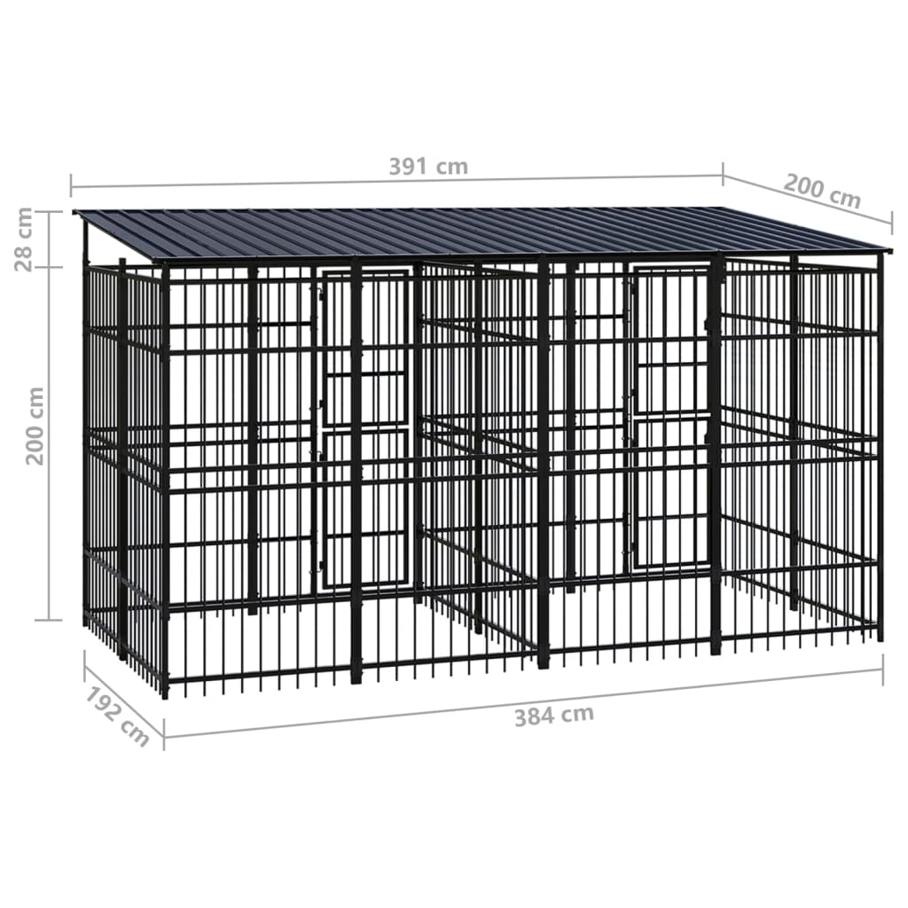 Hondenkennel met dak 7,37 mΒ² staal