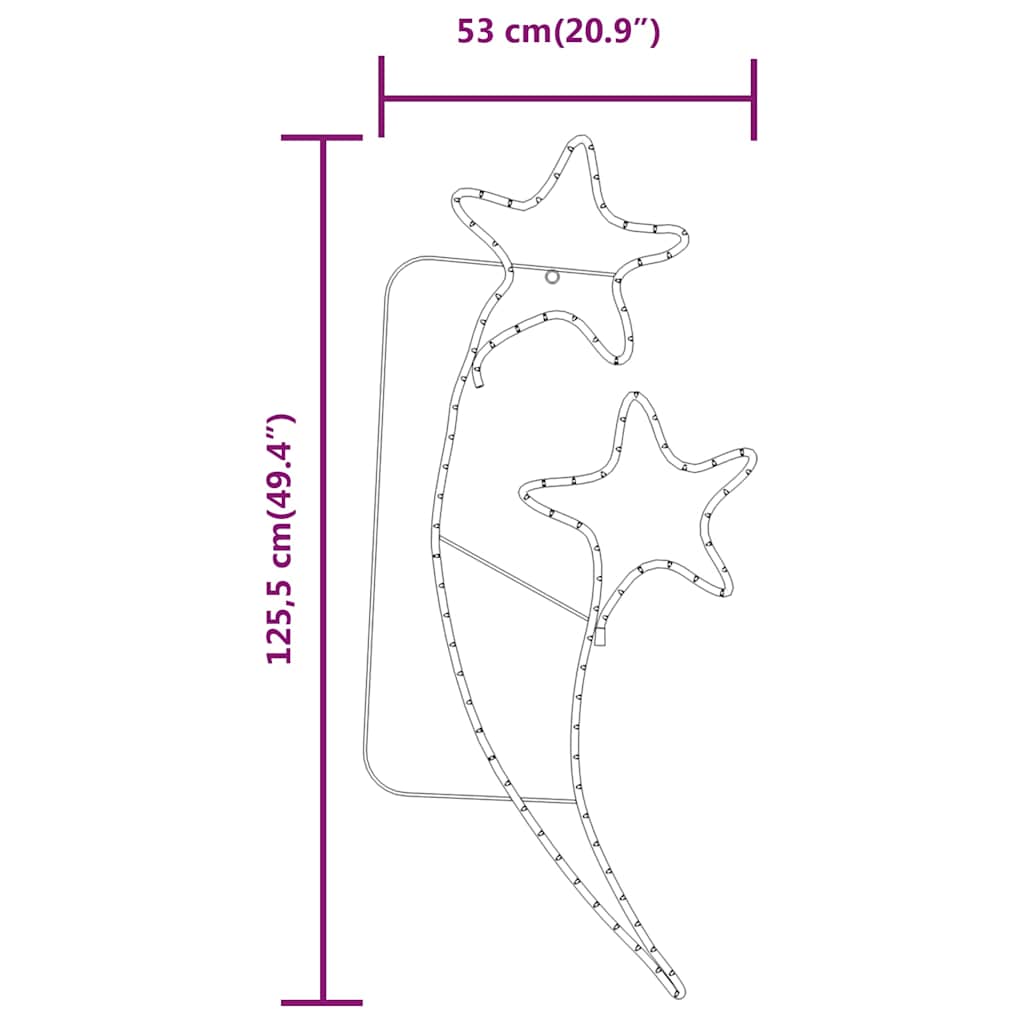 Lichtkabels 2 st stervormig warmwit 125,5x53x4,5 cm
