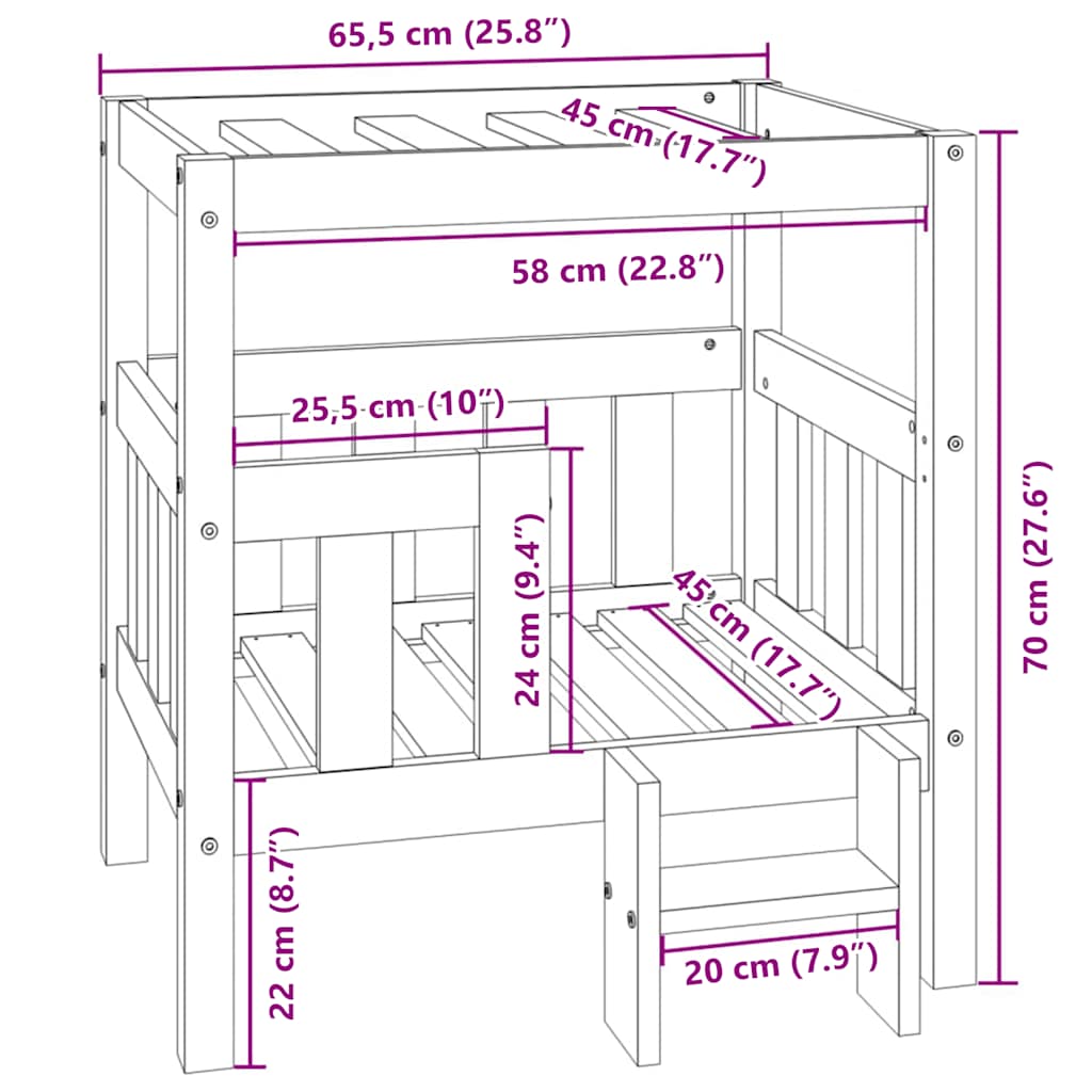 Hondenmand 65,5x50,5x70 cm massief grenenhout