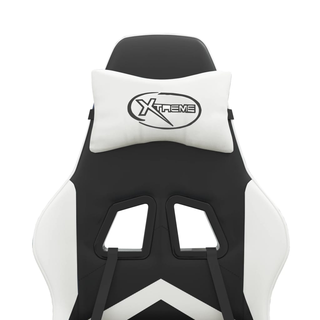 Gamestoel met voetensteun kunstleer zwart en wit