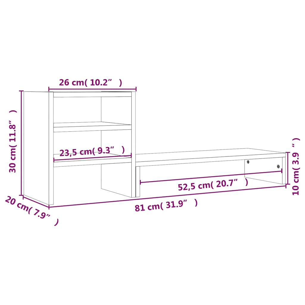 Monitorstandaard 81x20x30 cm massief grenenhout grijs