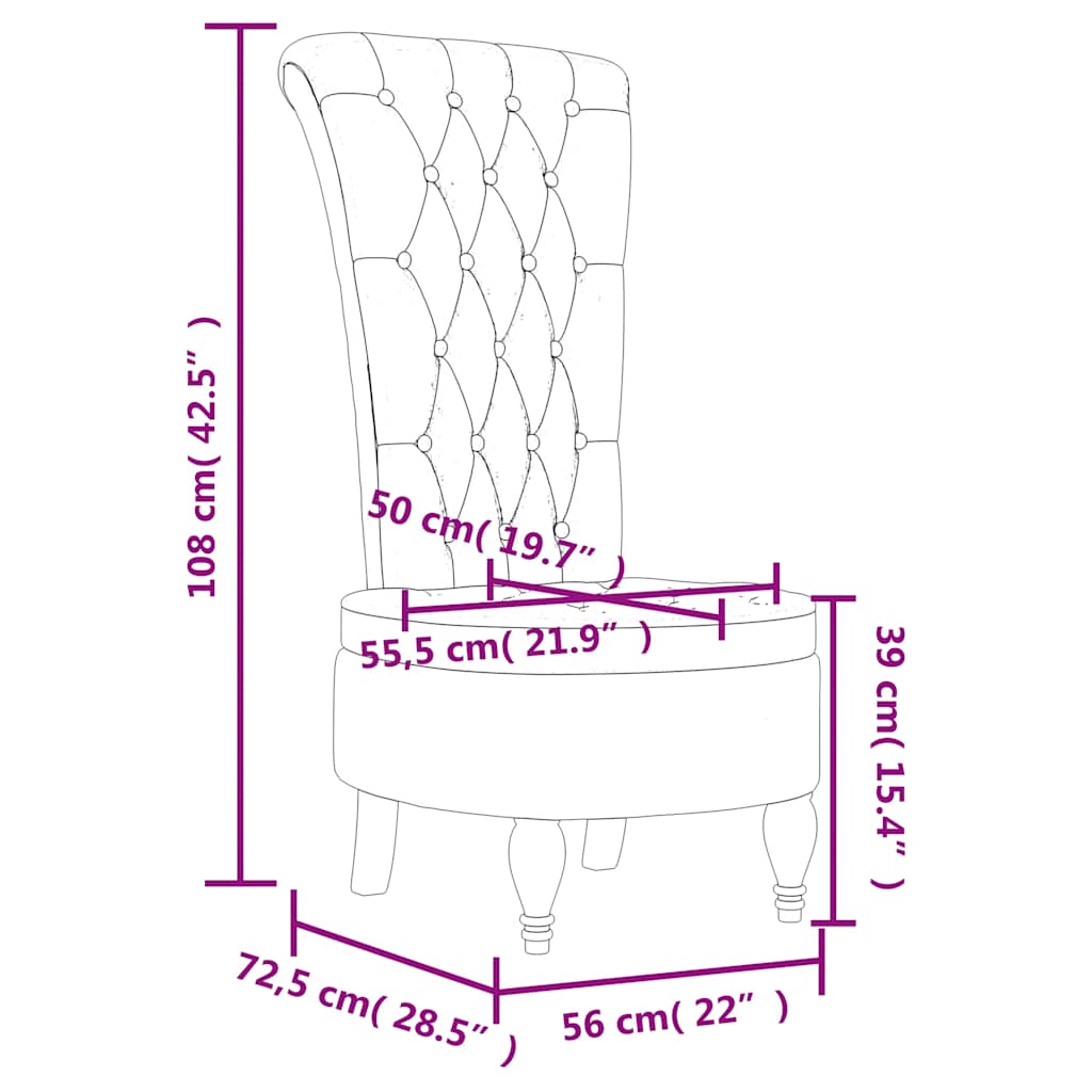 Stoel hoge rugleuning met knopen fluweel wijnrood