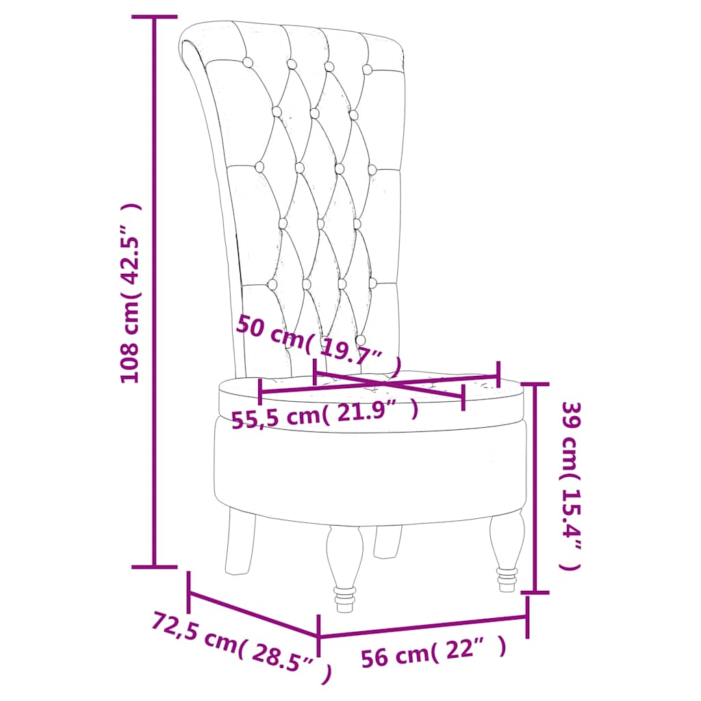 Stoel hoge rugleuning met knopen fluweel geel