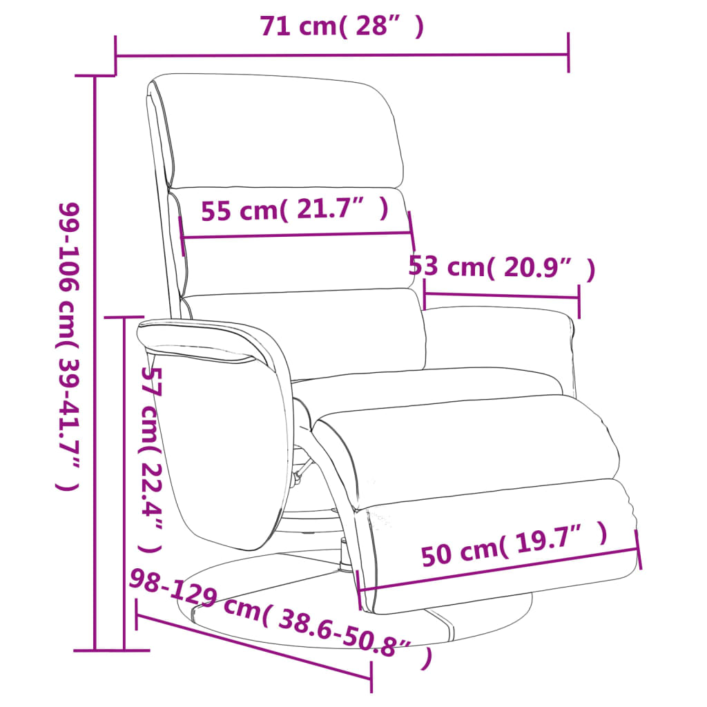 Fauteuil verstelbaar met voetensteun kunstleer grijs