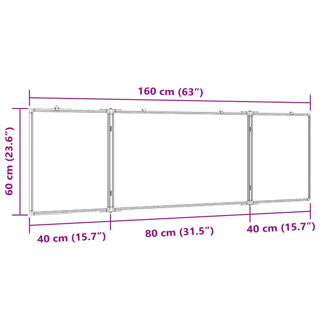 Whiteboard magnetisch inklapbaar 160x60x1,7 cm aluminium