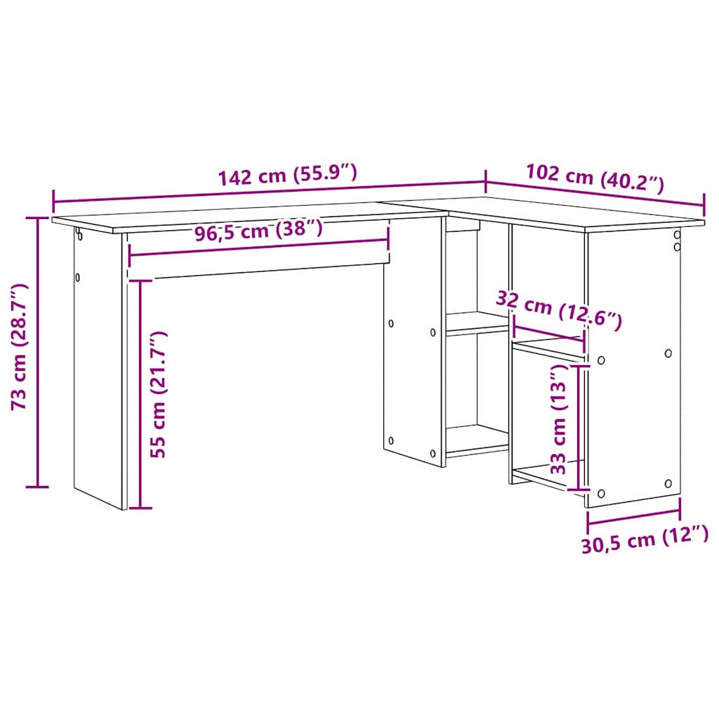 Bureau met plank Sonoma Eiken 142 x 102 x 73 cm Bewerkt hout