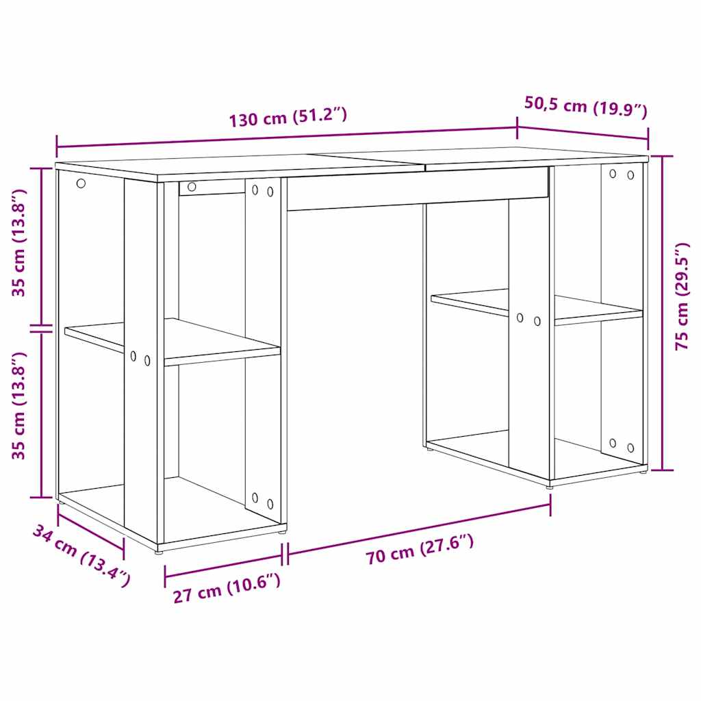 Bureau met plank Gerookt eiken 130 x 50.5 x 75 cm Bewerkt hout
