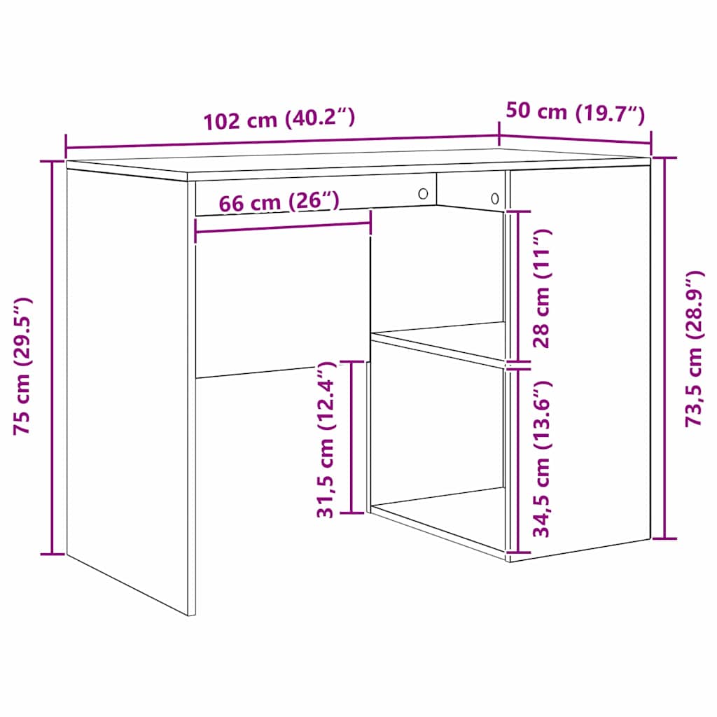 Bureau met plank met opslag Wit 102 x 50 x 75 cm Bewerkt hout