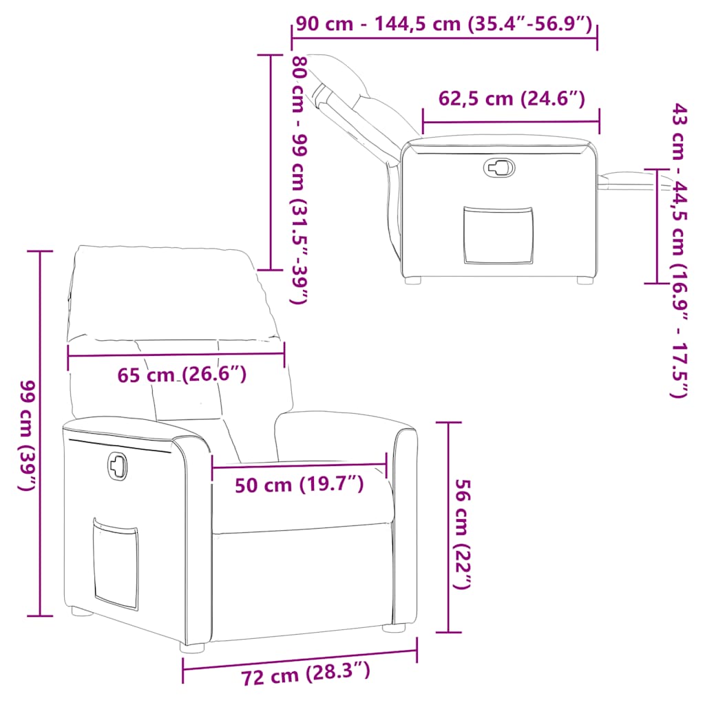 Fauteuil verstelbaar microvezelstof beige