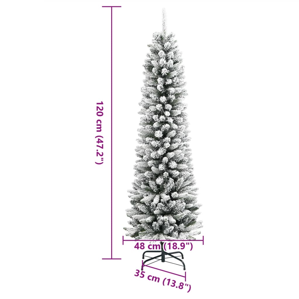 Artificial Christmas tree with snow narrow 120 cm PVC and PE