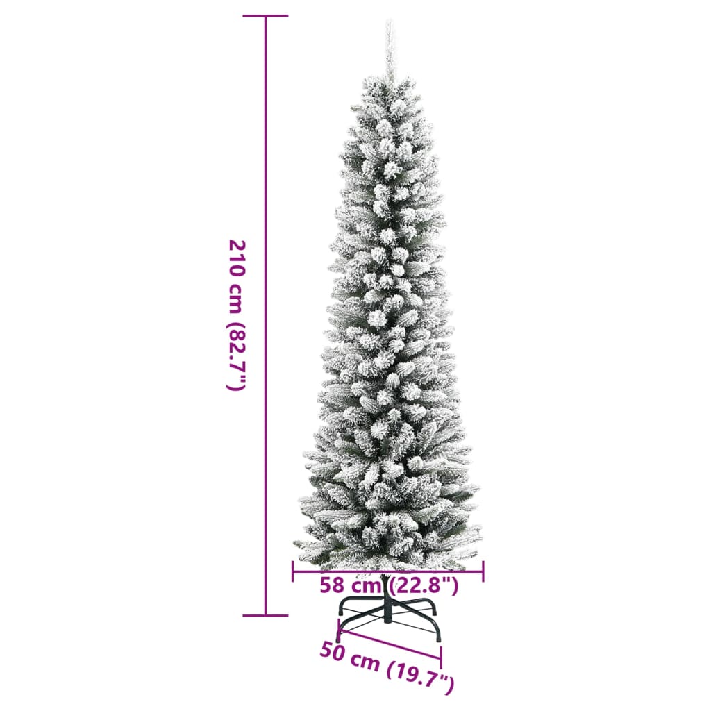 Artificial Christmas tree with snow narrow 210 cm PVC and PE