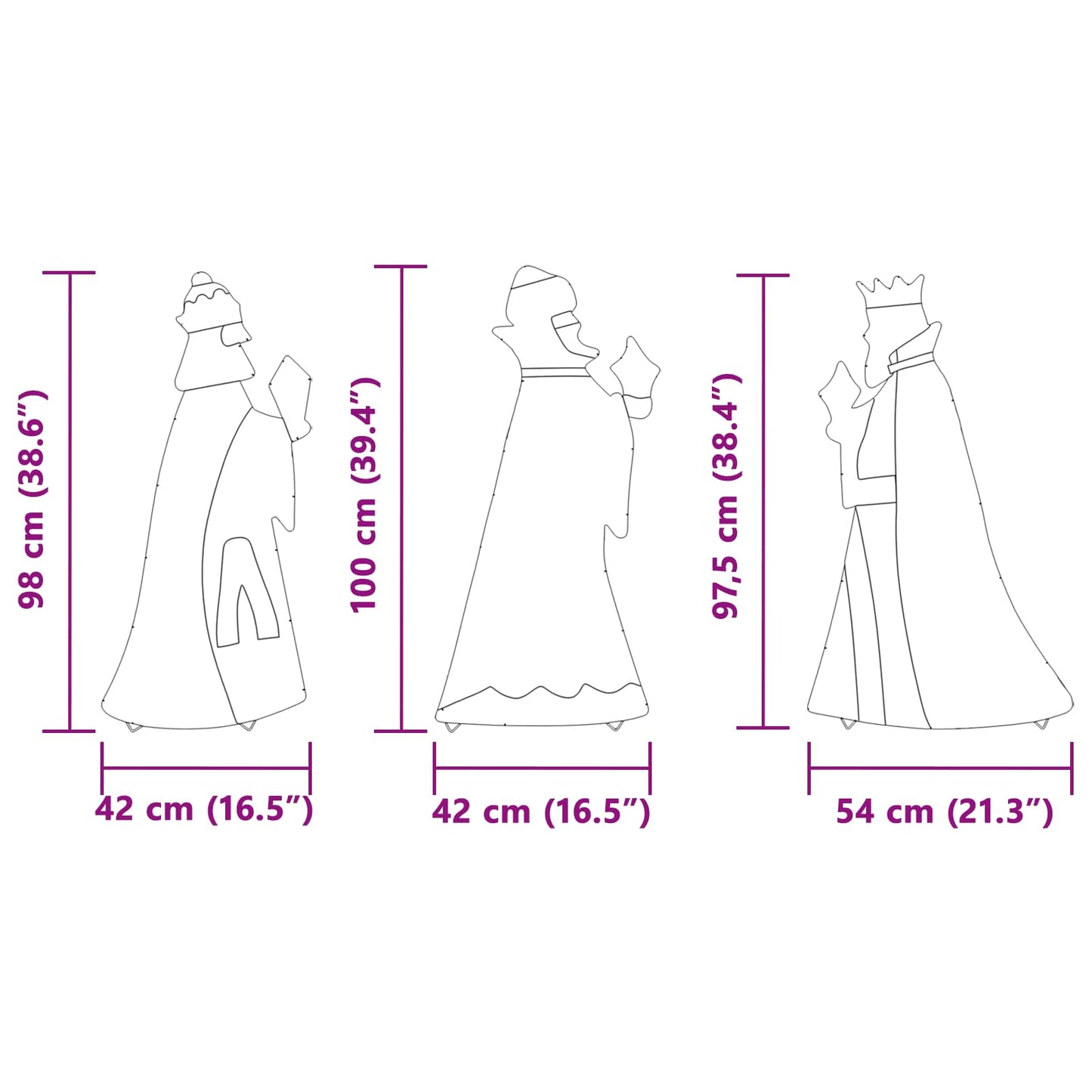 3 Wijze Mannen Kerstverlichting 3 pcs Warmwit 105 cm Stof