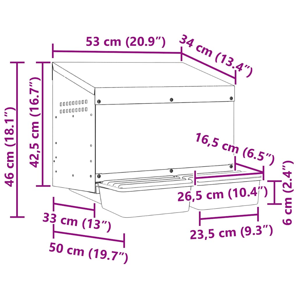 Kippennestkast 2 compartimenten wandmontage gegalvaniseerd staal