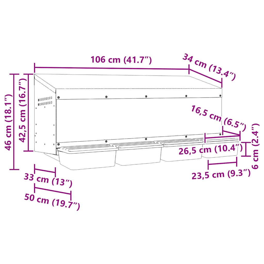 Kippennestkast 4 compartimenten wandmontage gegalvaniseerd staal