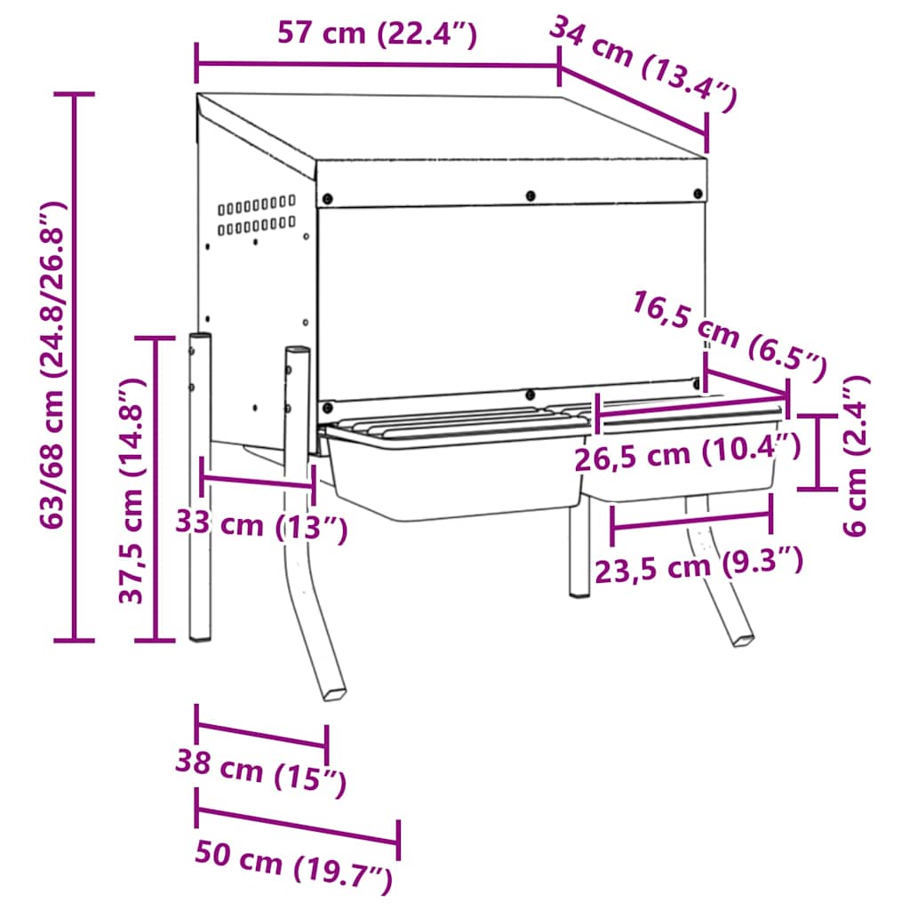 Kippennestkast 2 compartimenten met poten gegalvaniseerd staal