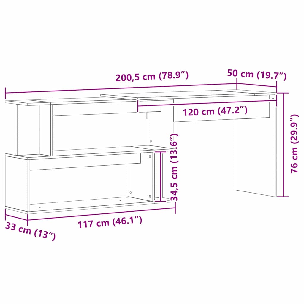 Bureau Zwart Eiken 200 x 50 x 76 cm Bewerkt hout