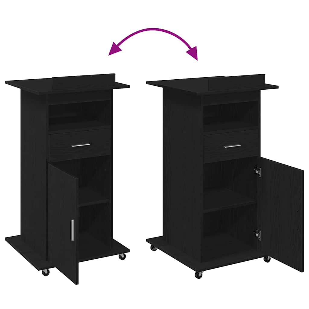 Podium met lade Zwart Eiken 55 x 55 x 107 cm Bewerkt hout