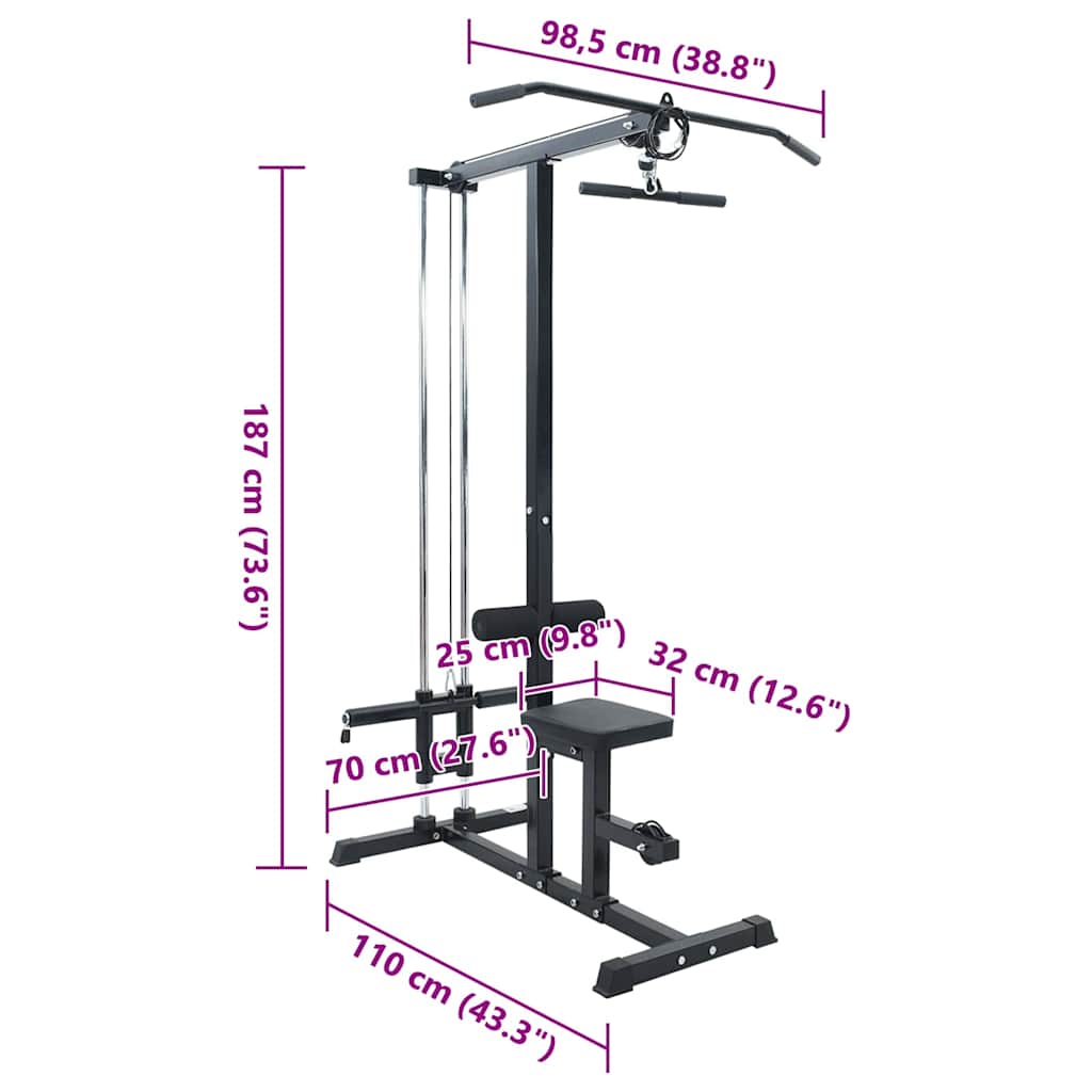 Lat pulldown machine Zwart 110 x 70 x 187 cm Gepoedercoat staal