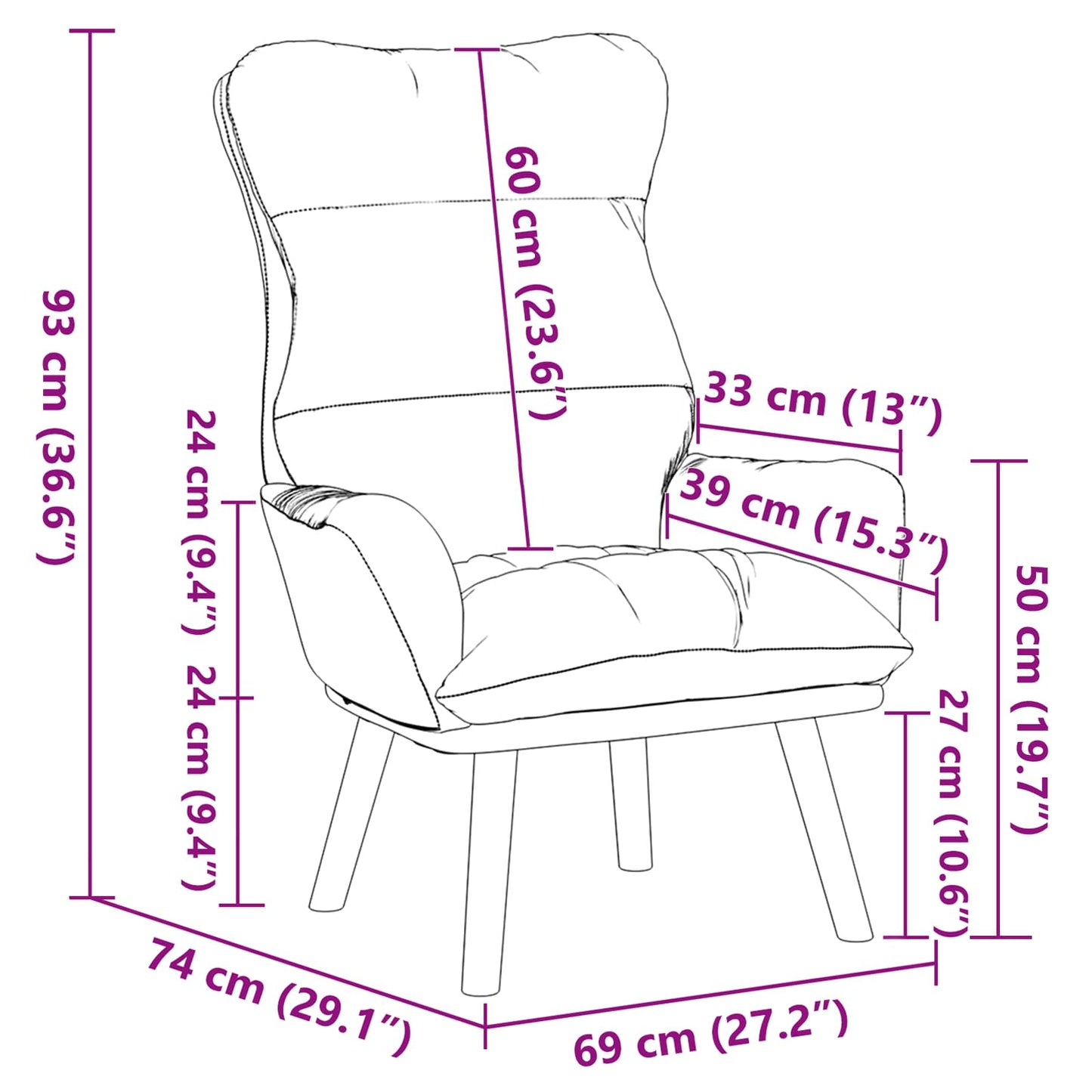 Fauteuil Wijnrood 69 x 74 x 93 cm Fluweel