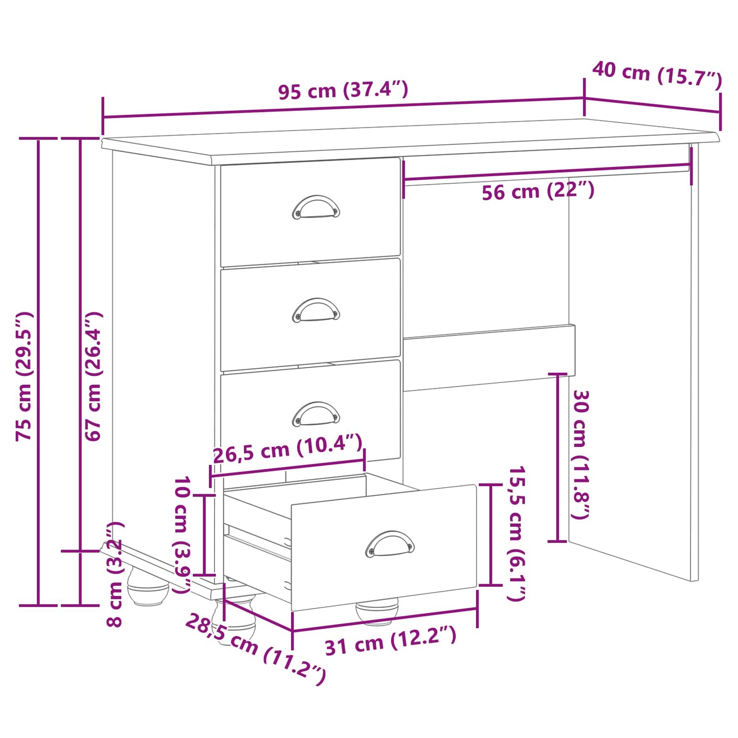 Schrijfbureau ASKIM Bruin 95 x 40 x 75 cm Massief grenenhout